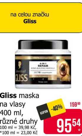Gliss maska na vlasy 400 ml, různé druhy 