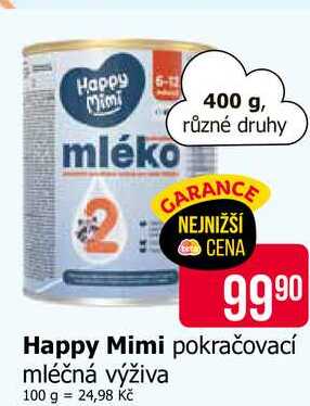 Happy Mimi mléko 400 g, různé druhy