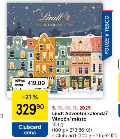 Lindt Adventní kalendář Vánoční město, 153 g