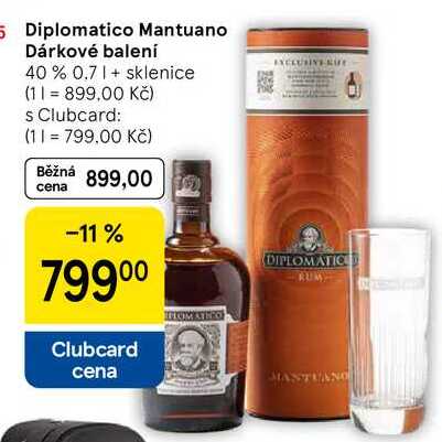 Diplomatico Mantuano Dárkové balení 40 %, 0.7 l + sklenice 