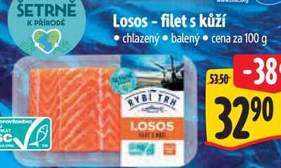 Losos - filet s kůží, cena za 100 g 