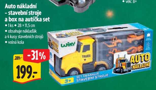 Auto nákladní - stavební stroje a box na autíčka set 