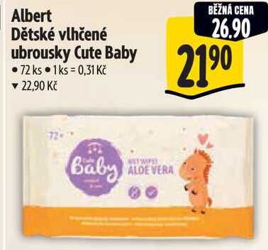 Albert Dětské vlhčené ubrousky Cute Baby, 72 ks