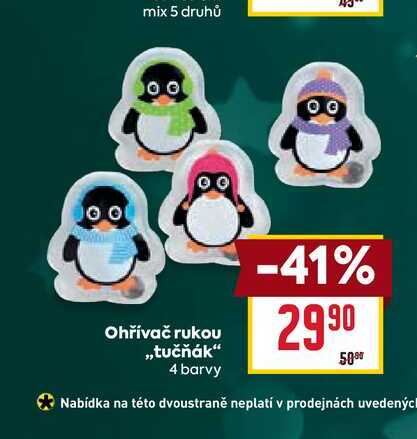 Ohřívač rukou ,,tučňák“ 4 barvy