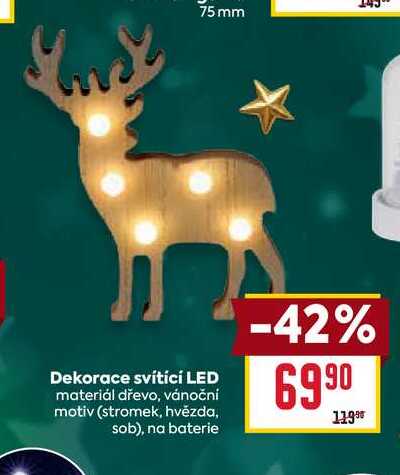 Dekorace svítící LED materiál dřevo, vánoční motiv (stromek, hvězda, sob), na baterie