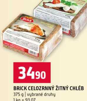 BRICK CELOZRNNÝ ŽITNÝ CHLÉB 375 g vybrané druhy 