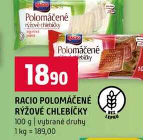 RACIO POLOMÁČENÉ RÝŽOVÉ CHLEBÍČKY 100 g vybrané druhy 