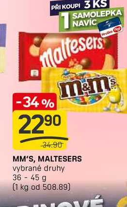 MM'S, MALTESERS vybrané druhy 36-45 g