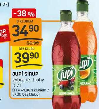 JUPÍ SIRUP vybrané druhy 0,7l