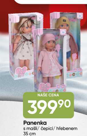 Panenka s mašlí čepicí/hřebenem 35 cm 