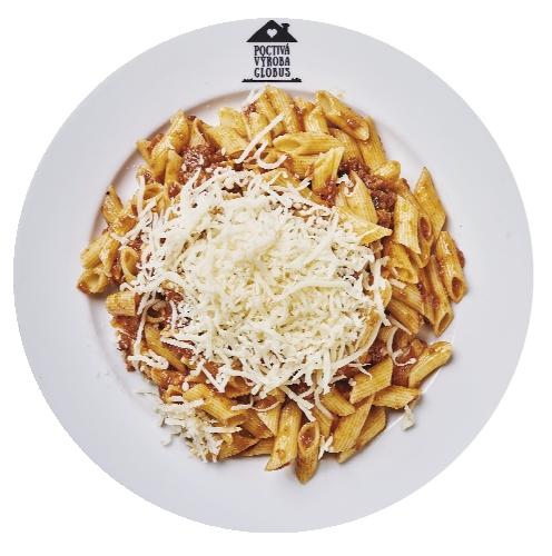 Těstoviny penne s vepřovým masem a sýrem