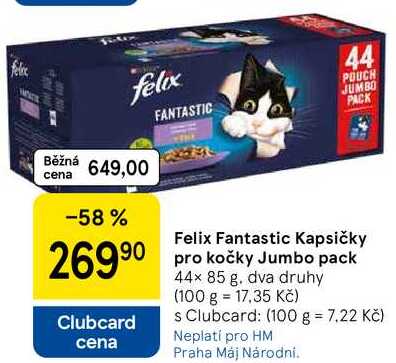 Felix Fantastic Kapsičky pro kočky Jumbo pack, 44x 85 g