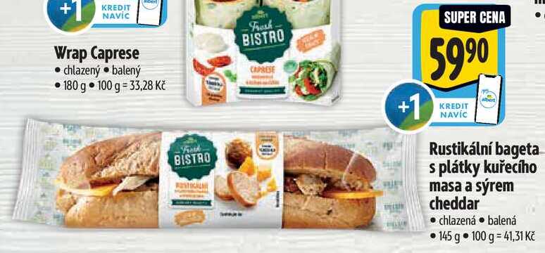 Rustikální bageta s plátky kuřecího masa a sýrem cheddar, 140 g