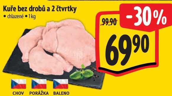 Kuře bez drobů a 2 čtvrtky, 1 kg