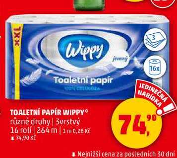 TOALETNÍ PAPÍR WIPPY, 16 rolí