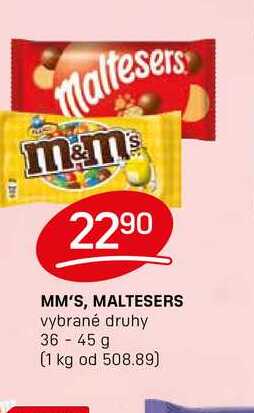 MM'S, MALTESERS vybrané druhy 36-45 g 
