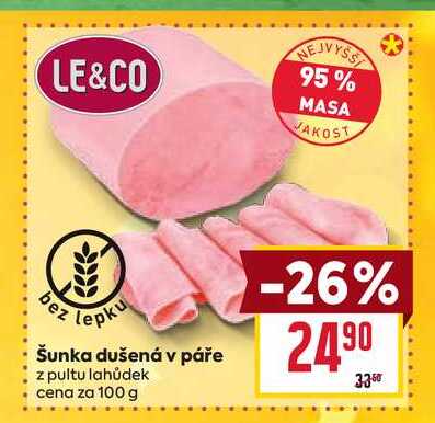 Šunka dušená v páře z pultu lahůdek cena za 100 g