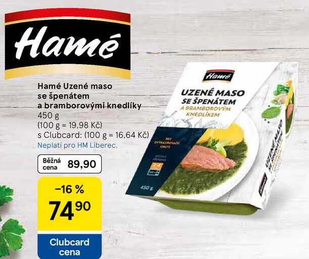 Hamé Uzené maso se špenátem a bramborovými knedlíky, 450 g