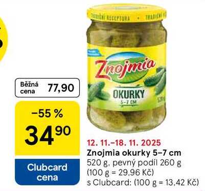 Znojmia okurky 5-7 cm, 520 g. pevný podíl 260 g 