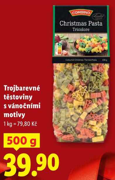Trojbarevné těstoviny s vánočními motivy, 500 g