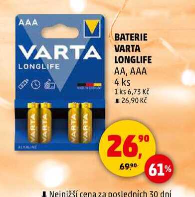 BATERIE VARTA LONGLIFE AA, AAA, 4 ks 