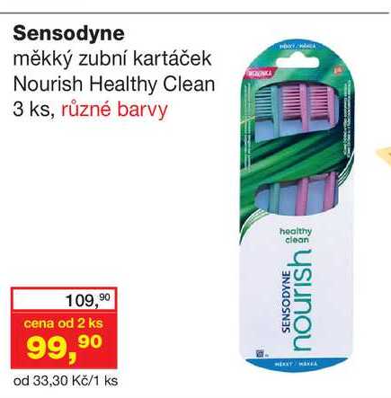 Sensodyne měkký zubní kartáček Nourish Healthy Clean 3 ks, různé barvy