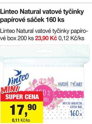 Linteo Natural vatové tyčinky papírové sáček 160 ks