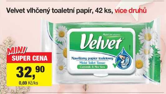 Velvet vlhčený toaletní papír, 42 ks, více druhů