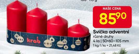 Svíčka adventní různé druhy 4 ks | 50×60-105 mm