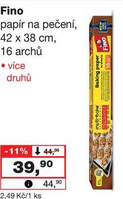 Fino papír na pečení, 42 x 38 cm, 16 archů