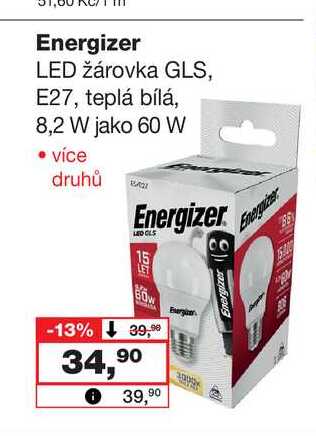 Energizer LED žárovka GLS, E27, teplá bílá, 8,2 W jako 60 W