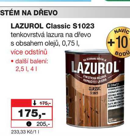 LAZUROL Classic S1023 tenkovrstvá lazura na dřevo s obsahem olejů, 0,75l