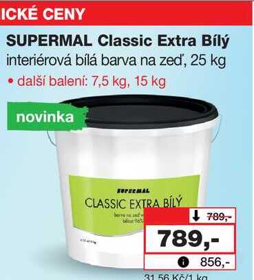 ICKÉ CENY SUPERMAL Classic Extra Bílý interiérová bílá barva na zeď, 25 kg