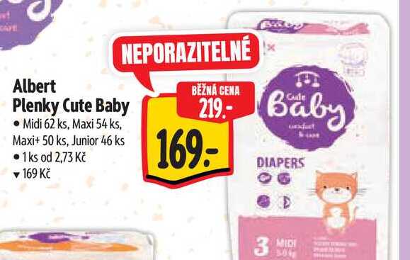 Albert Plenky Cute Baby • Midi 62 ks, Maxi 54 ks, Maxi+ 50 ks, Junior 46 ks