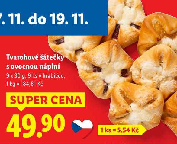 Tvarohové šátečky s ovocnou náplní, 9x 30 g
