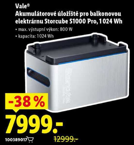 Vale Akumulátorové úložiště pro balkonovou elektrárnu Storcube S1000 Pro, 1024 Wh