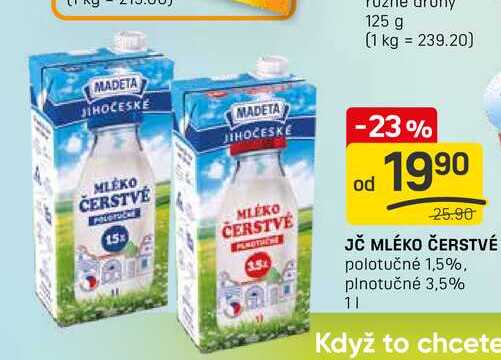 JČ MLÉKO ČERSTVÉ 3.5 polotučné 1,5% 1l