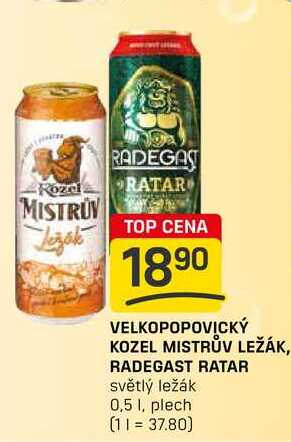 VELKOPOPOVICKÝ KOZEL MISTRŮV LEŽÁK, RADEGAST RATAR světlý ležák 0,5l, plech