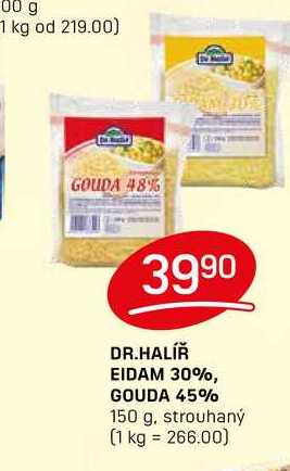 DR.HALÍŘ EIDAM 30%, GOUDA 45% 150 g, strouhaný 