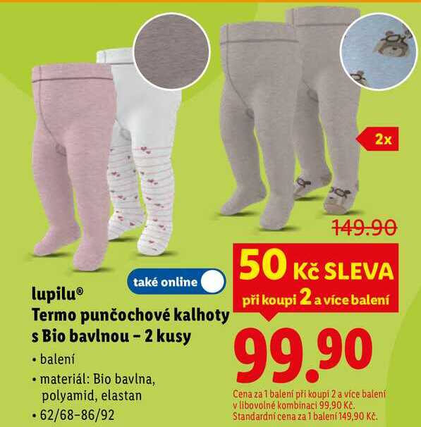 lupilu Termo punčochové kalhoty s Bio bavlnou - 2 kusy