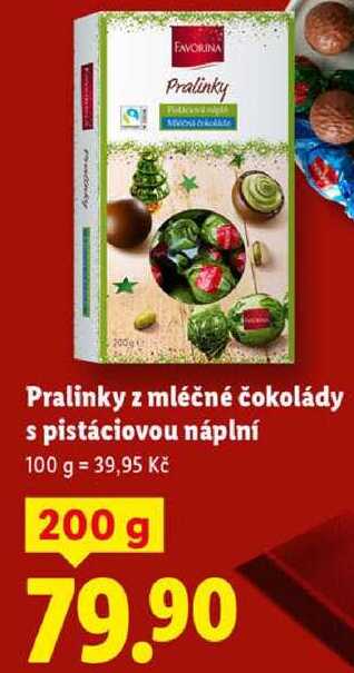 Pralinky z mléčné čokolády s pistáciovou náplní, 200 g