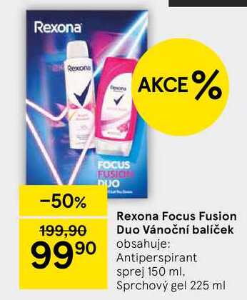 Rexona Focus Fusion Duo Vánoční balíček obsahuje: Antiperspirant sprej 150 ml, Sprchový gel 225 ml