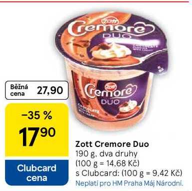 Zott Cremore Duo, 190 g, dva druhy 