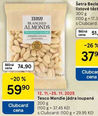 Tesco Mandle jádra loupaná, 200 g
