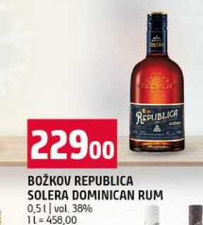 BOŽKOV REPUBLICA SOLERA DOMINICAN RUM 0,5 l