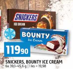 SNICKERS, BOUNTY ICE CREAM 6x 39,1-45,6 g