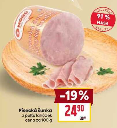 Písecká šunka z pultu lahůdek cena za 100 g