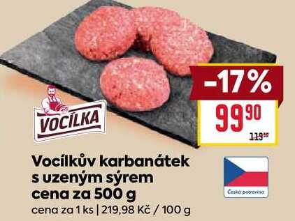 Vocílkův karbanátek s uzeným sýrem cena za 500 g