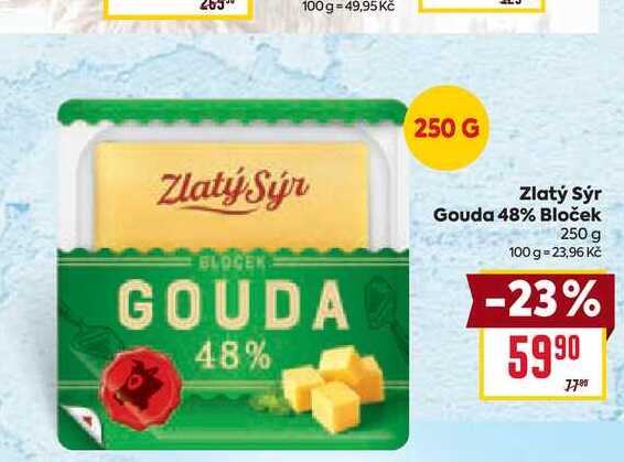 Zlatý Sýr Gouda 48% Bloček 250 g