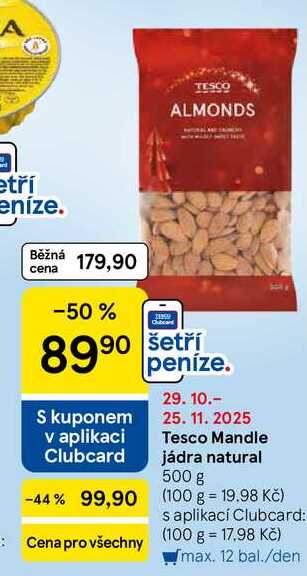 Tesco Mandle jádra natural, 500 g